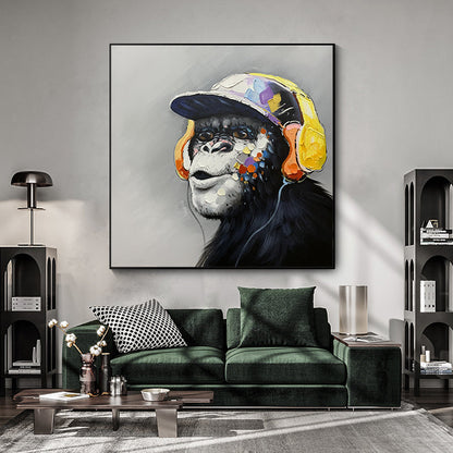 Vibrant Chimpanzee Portrait in Headphones - Colorful Urban Art for Modern Spaces