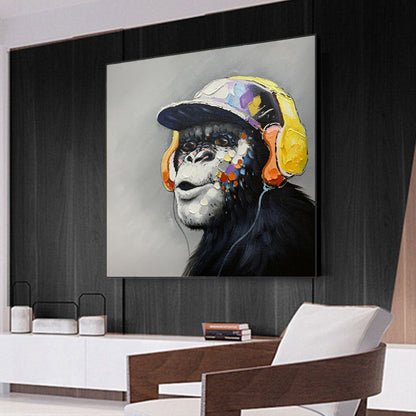 Vibrant Chimpanzee Portrait in Headphones - Colorful Urban Art for Modern Spaces