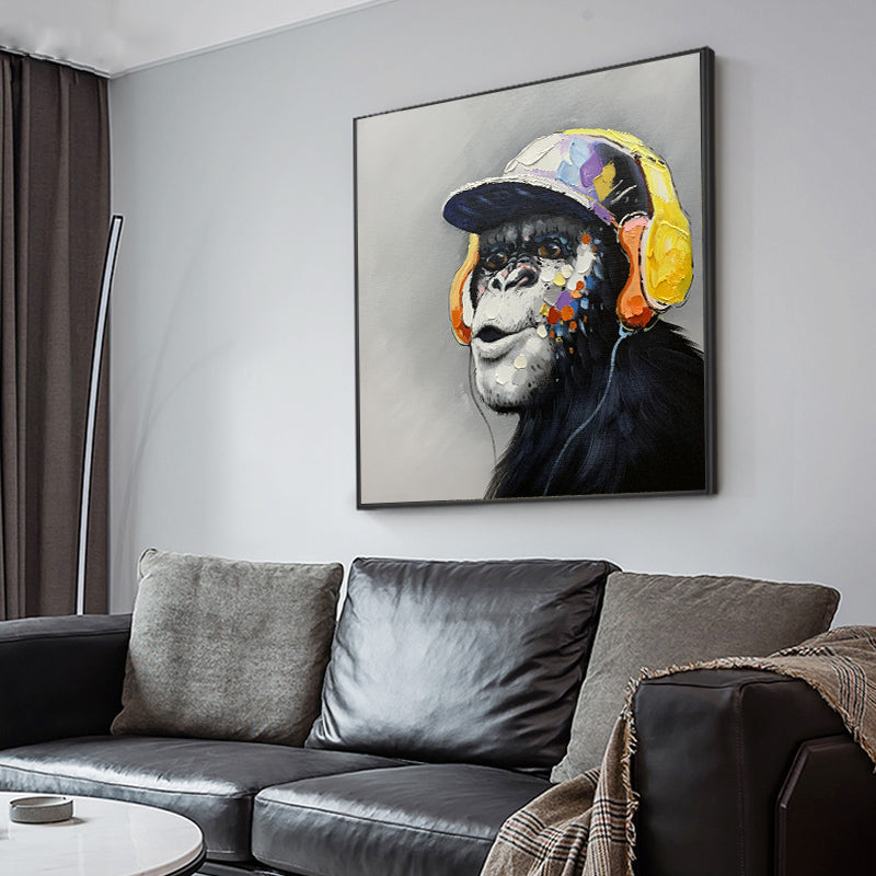 Vibrant Chimpanzee Portrait in Headphones - Colorful Urban Art for Modern Spaces