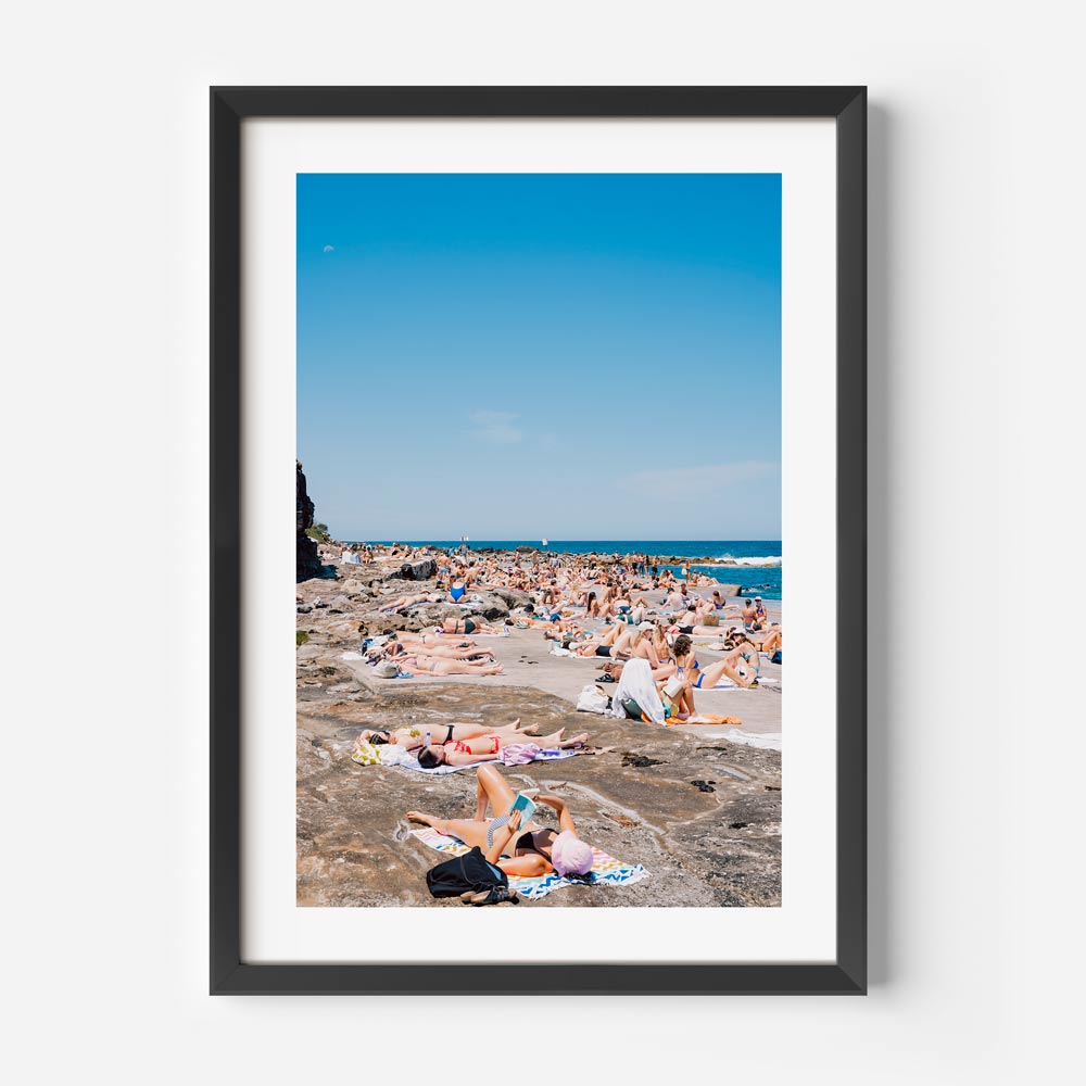 Serene Beach Day: Vibrant Oil Painting of Sunbathers by the Shore