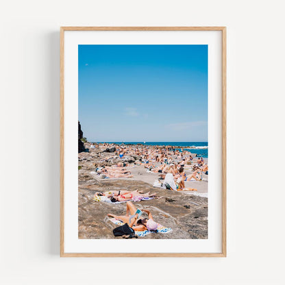 Serene Beach Day: Vibrant Oil Painting of Sunbathers by the Shore