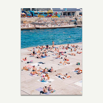 Serene Beach Day: Vibrant Oil Painting of Sunbathers by the Shore