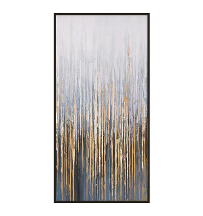 Contemporary Cityscape Oil Painting with Elegant Gold Accents and Modern Abstract Design