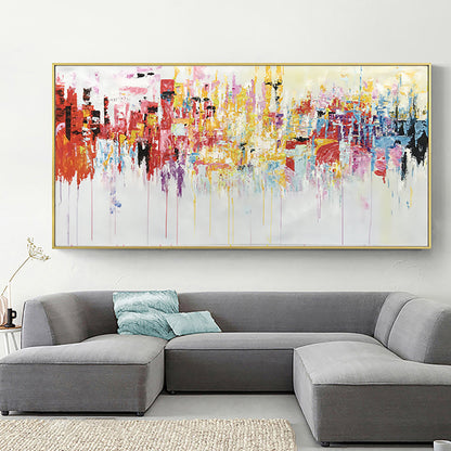 Vibrant Abstract City Skyline Oil Painting for Modern Home Decor