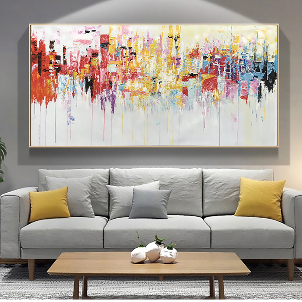 Vibrant Abstract City Skyline Oil Painting for Modern Home Decor