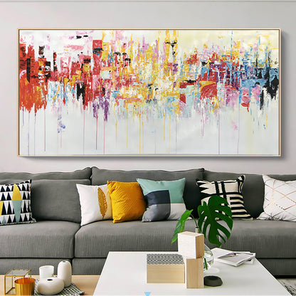 Vibrant Abstract City Skyline Oil Painting for Modern Home Decor