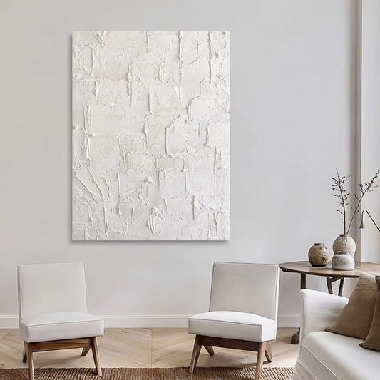 Textured White Abstract Oil Painting for Modern Home Décor