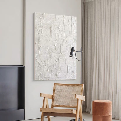 Textured White Abstract Oil Painting for Modern Home Décor