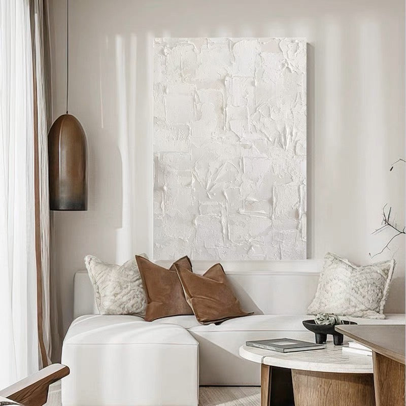 Textured White Abstract Oil Painting for Modern Home Décor