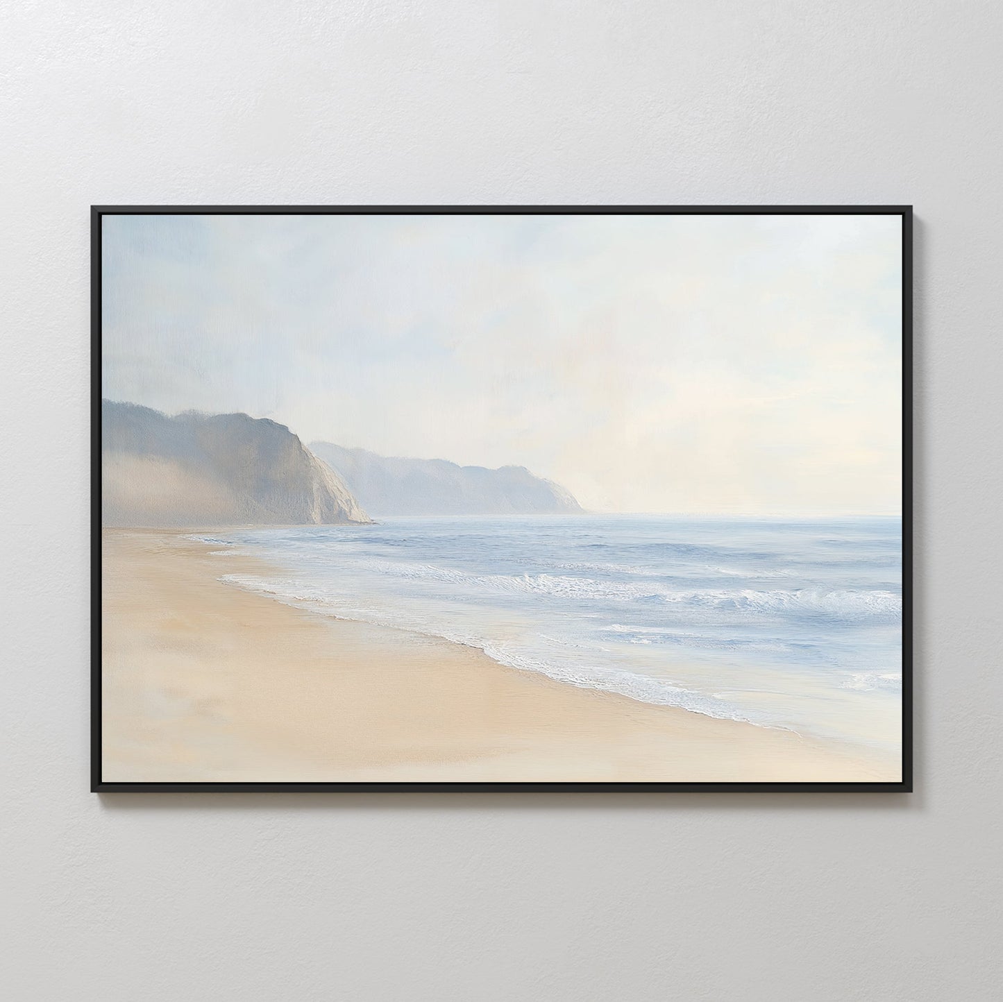 Serene Coastal Cliffs Oil Painting - Tranquil Beach Landscape Wall Art Decor