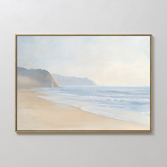 Serene Coastal Cliffs Oil Painting - Tranquil Beach Landscape Wall Art Decor