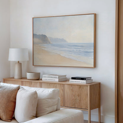 Serene Coastal Cliffs Oil Painting - Tranquil Beach Landscape Wall Art Decor