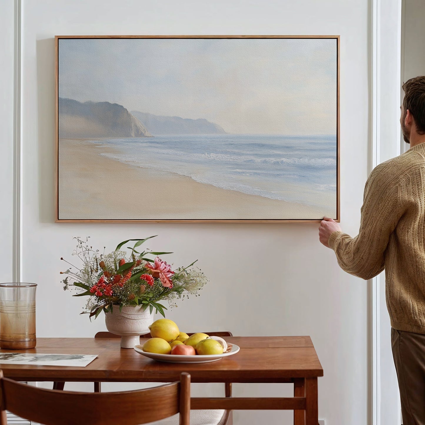 Serene Coastal Cliffs Oil Painting - Tranquil Beach Landscape Wall Art Decor