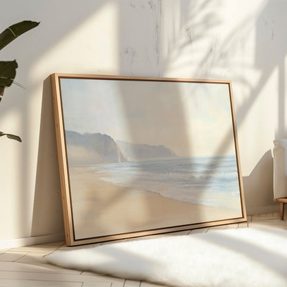 Serene Coastal Cliffs Oil Painting - Tranquil Beach Landscape Wall Art Decor