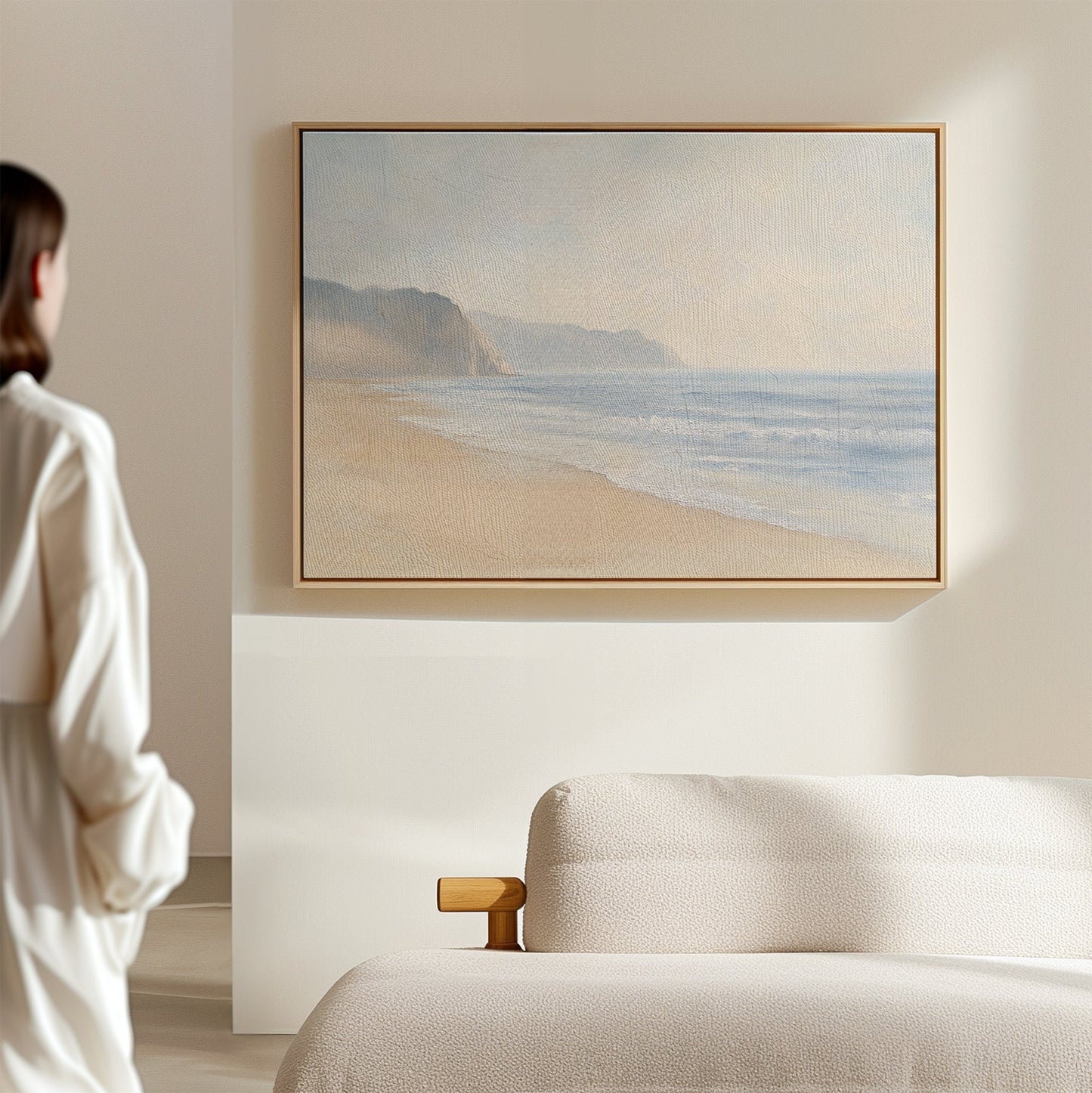 Serene Coastal Cliffs Oil Painting - Tranquil Beach Landscape Wall Art Decor