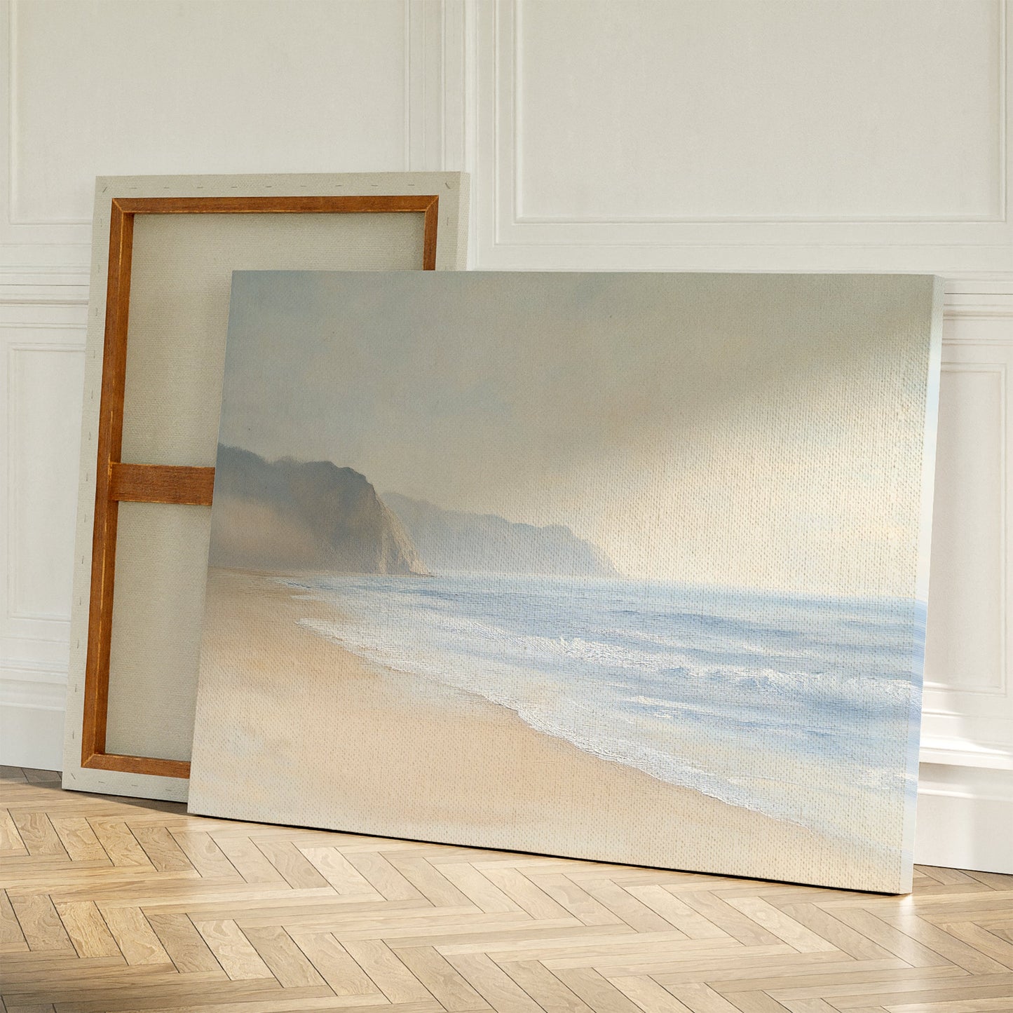 Serene Coastal Cliffs Oil Painting - Tranquil Beach Landscape Wall Art Decor