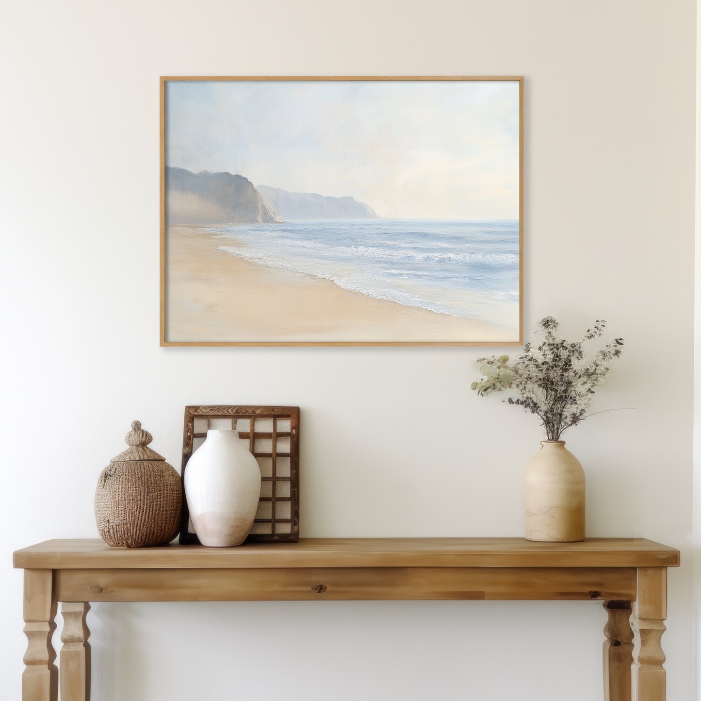 Serene Coastal Cliffs Oil Painting - Tranquil Beach Landscape Wall Art Decor