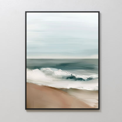 Serene Coastal Waves Abstract Oil Painting for Beach Home Decor