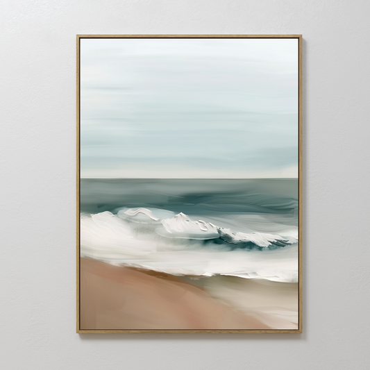 Serene Coastal Waves Abstract Oil Painting for Beach Home Decor