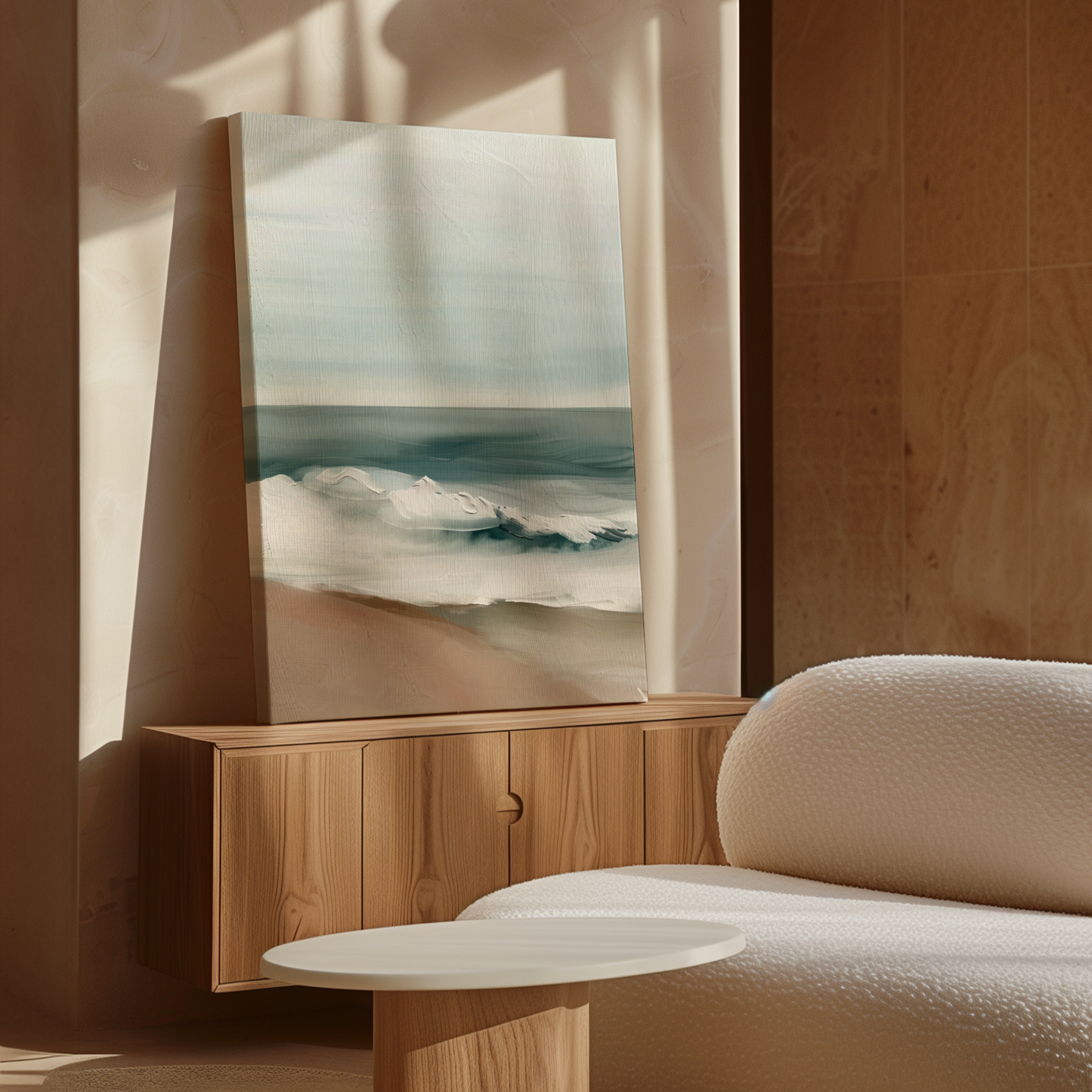 Serene Coastal Waves Abstract Oil Painting for Beach Home Decor