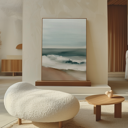 Serene Coastal Waves Abstract Oil Painting for Beach Home Decor