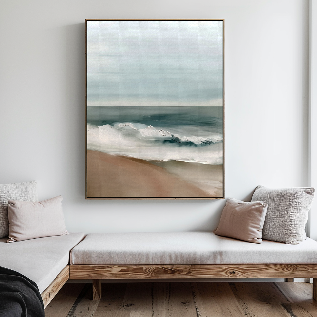 Serene Coastal Waves Abstract Oil Painting for Beach Home Decor