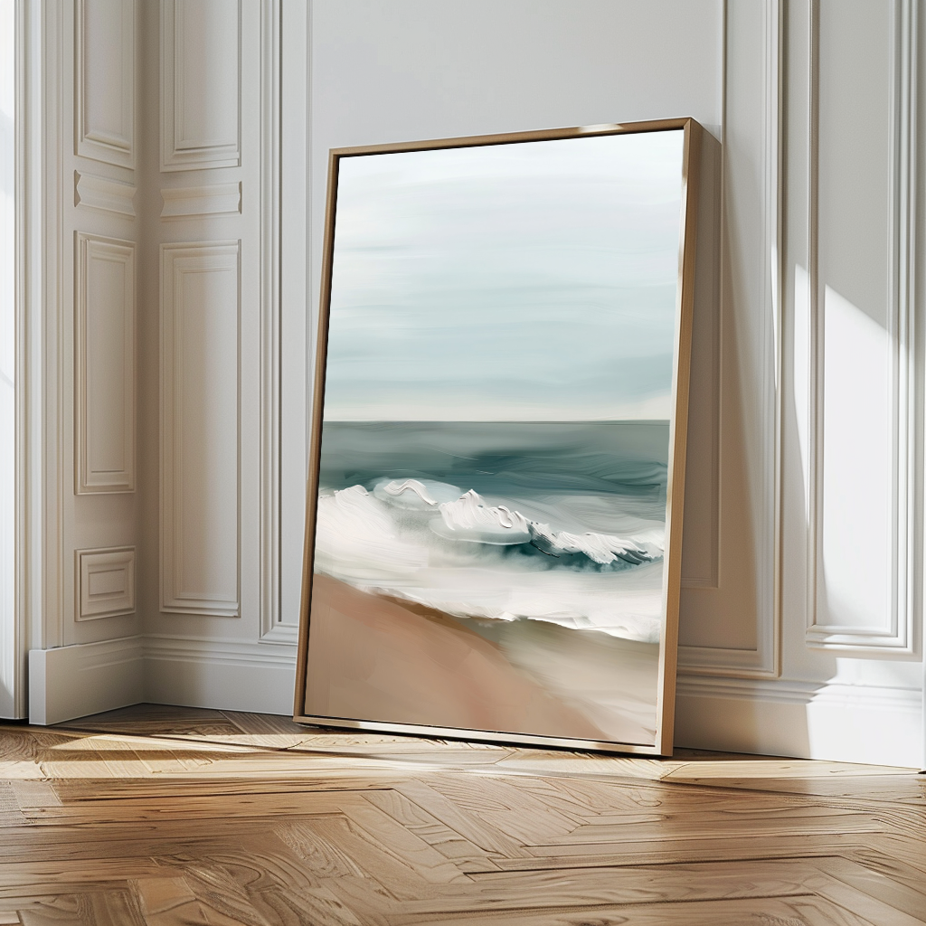 Serene Coastal Waves Abstract Oil Painting for Beach Home Decor