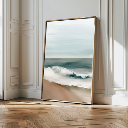Serene Coastal Waves Abstract Oil Painting for Beach Home Decor