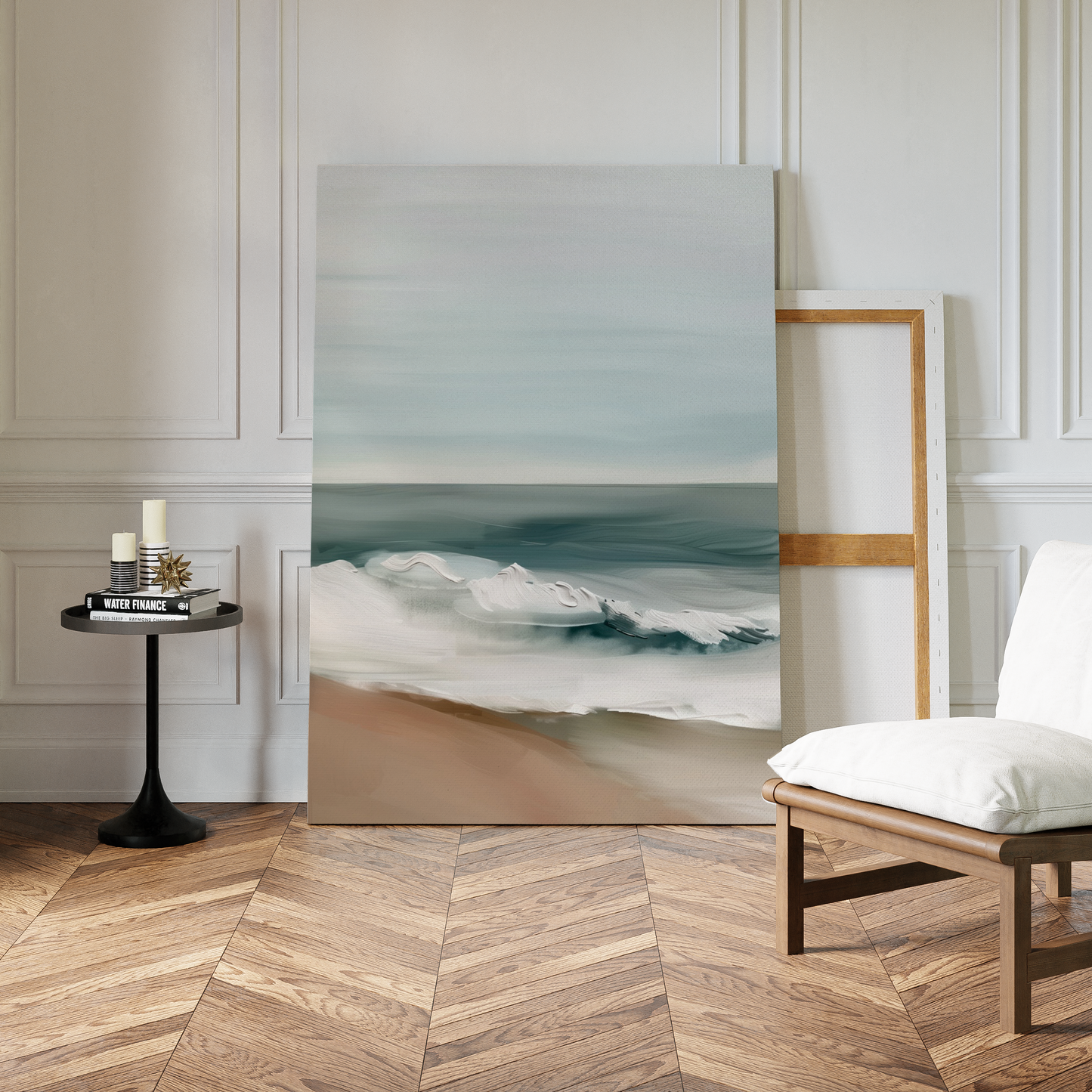 Serene Coastal Waves Abstract Oil Painting for Beach Home Decor