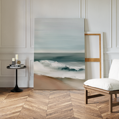 Serene Coastal Waves Abstract Oil Painting for Beach Home Decor
