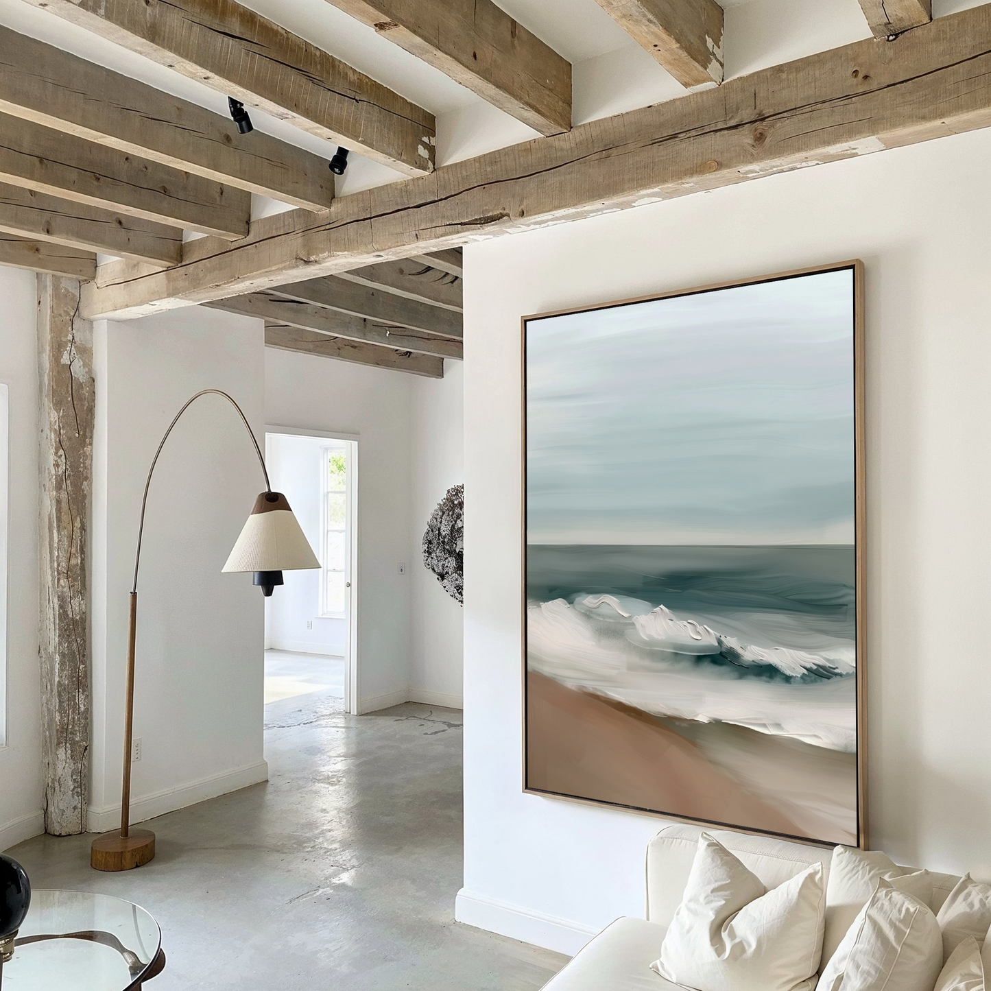 Serene Coastal Waves Abstract Oil Painting for Beach Home Decor