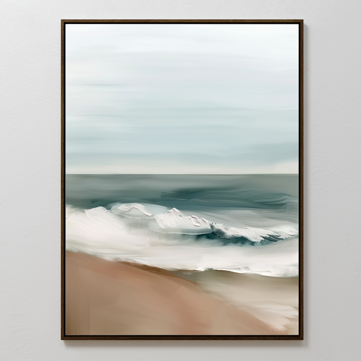 Serene Coastal Waves Abstract Oil Painting for Beach Home Decor