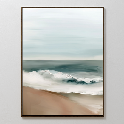 Serene Coastal Waves Abstract Oil Painting for Beach Home Decor