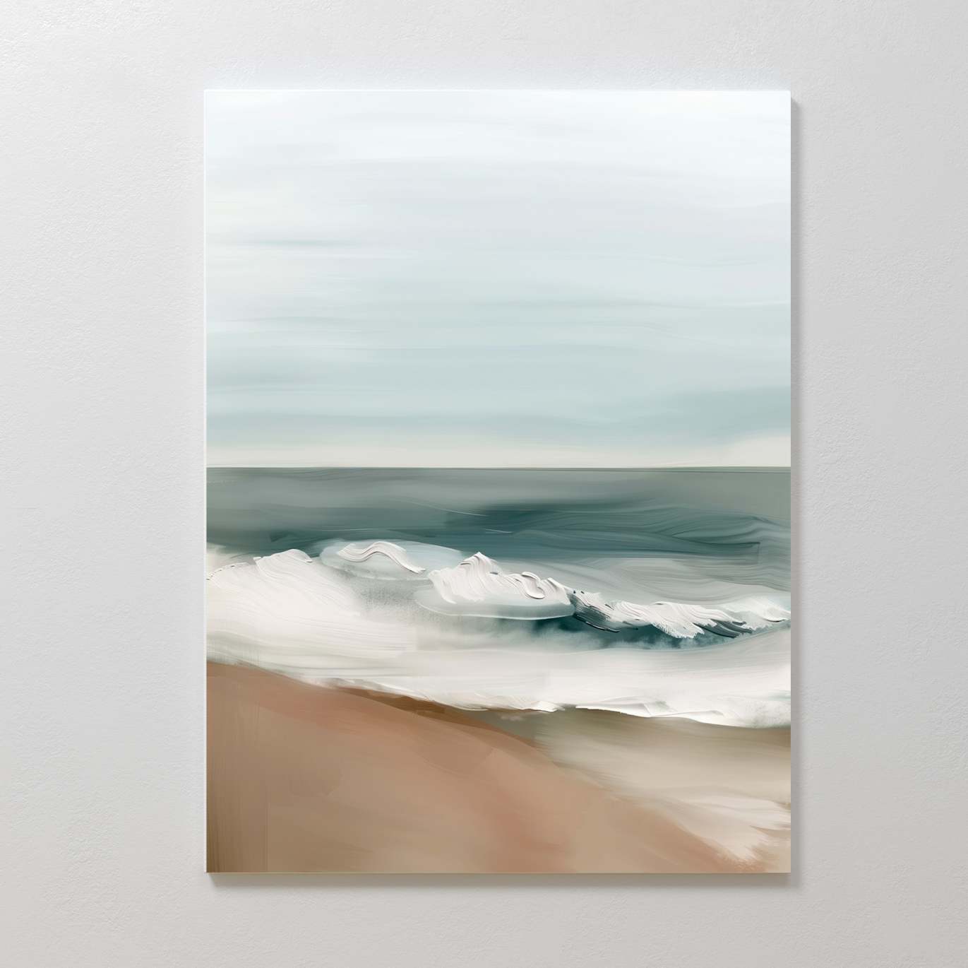 Serene Coastal Waves Abstract Oil Painting for Beach Home Decor