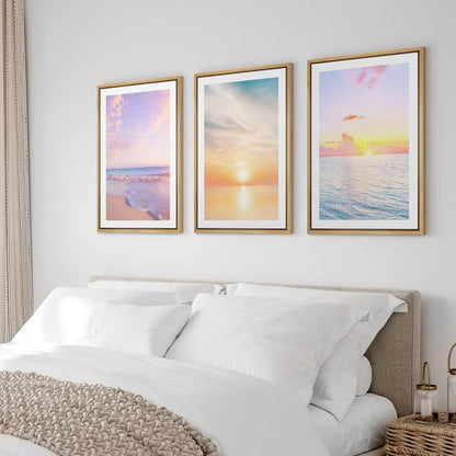 Tranquil Coastal Sunrise Oil Painting Set - Serene Beach and Ocean Waves