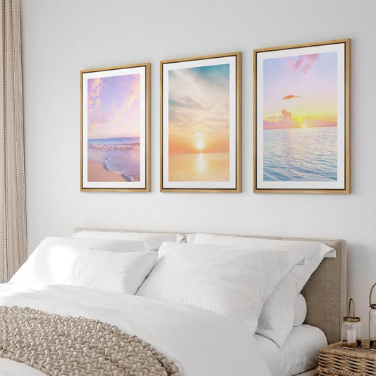Tranquil Coastal Sunrise Oil Painting Set - Serene Beach and Ocean Waves
