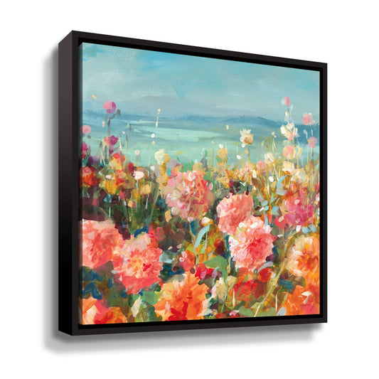Vibrant Coastal Dahlia Flowers in Bloom - Colorful Floral Oil Painting