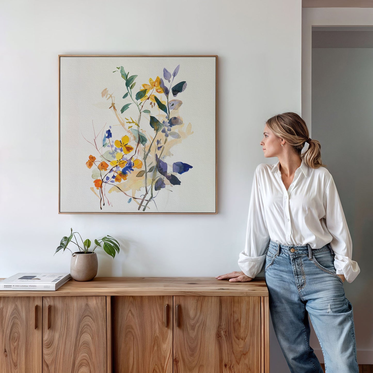 Vibrant Floral Branches Oil Painting for Home and Office Decor
