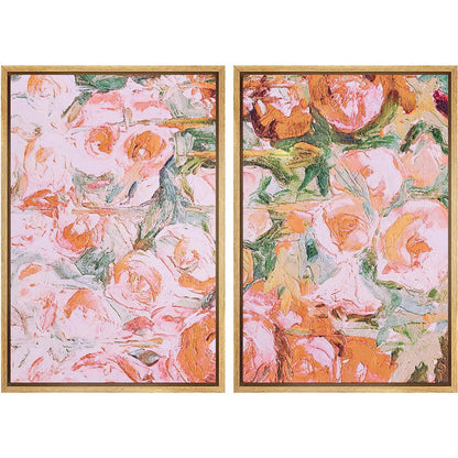 Vibrant Floral Oil Painting Duo with Colorful Brushstrokes and Pastel Hues