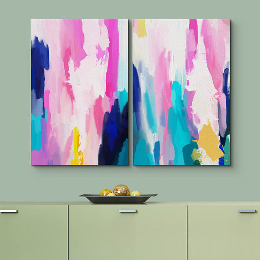 Vibrant Abstract Oil Painting in Pink and Blue for Modern Home Decor