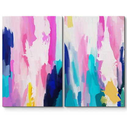 Vibrant Abstract Oil Painting in Pink and Blue for Modern Home Decor
