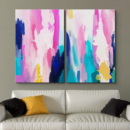 Vibrant Abstract Oil Painting in Pink and Blue for Modern Home Decor
