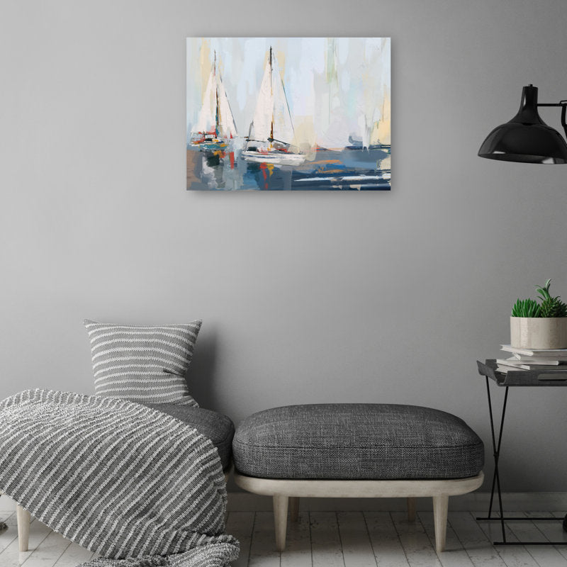 Serene Sailing Scene Oil Painting - Coastal Canvas Art for Nautical Home Decor