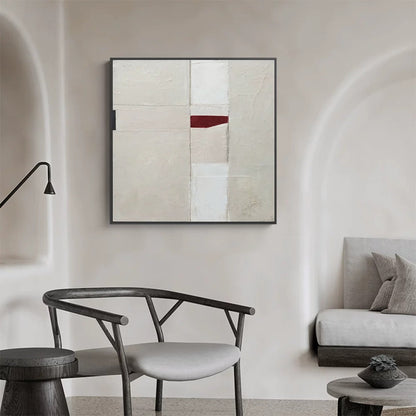 Abstract Oil Painting with Red Accent and Soft Neutral Tones for Modern Decor