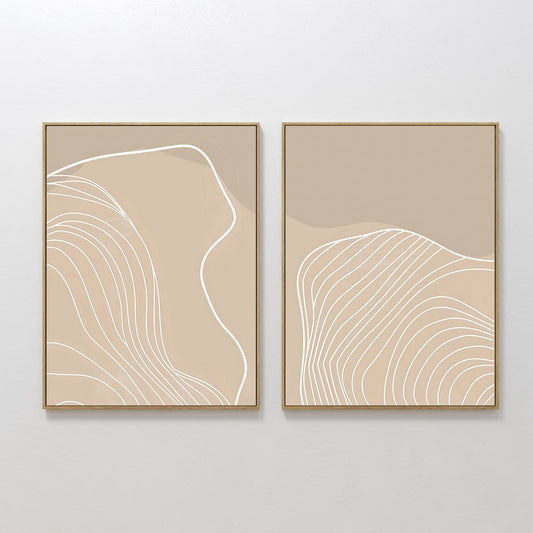 Abstract Beige Contour Line Art Pair for Modern Home Decor