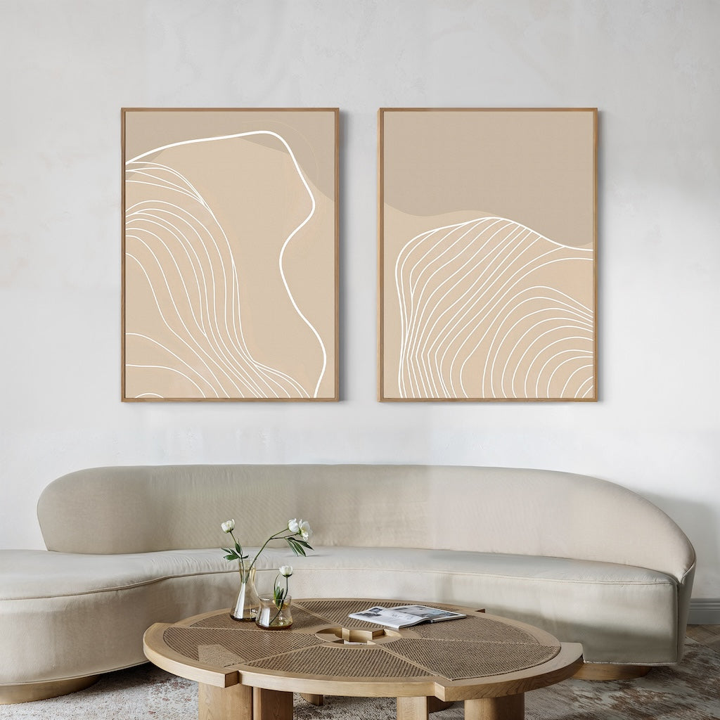 Abstract Beige Contour Line Art Pair for Modern Home Decor