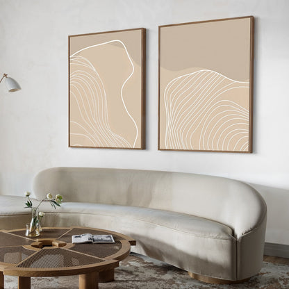 Abstract Beige Contour Line Art Pair for Modern Home Decor