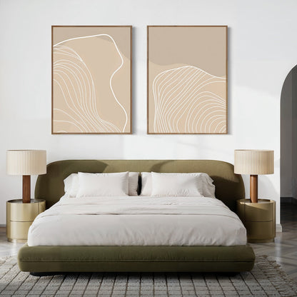 Abstract Beige Contour Line Art Pair for Modern Home Decor