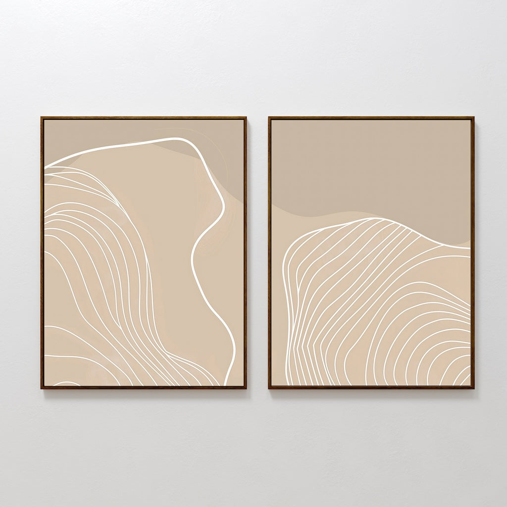 Abstract Beige Contour Line Art Pair for Modern Home Decor