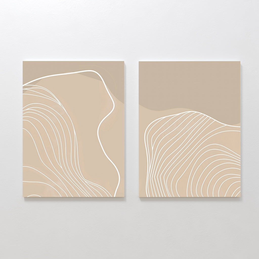 Abstract Beige Contour Line Art Pair for Modern Home Decor